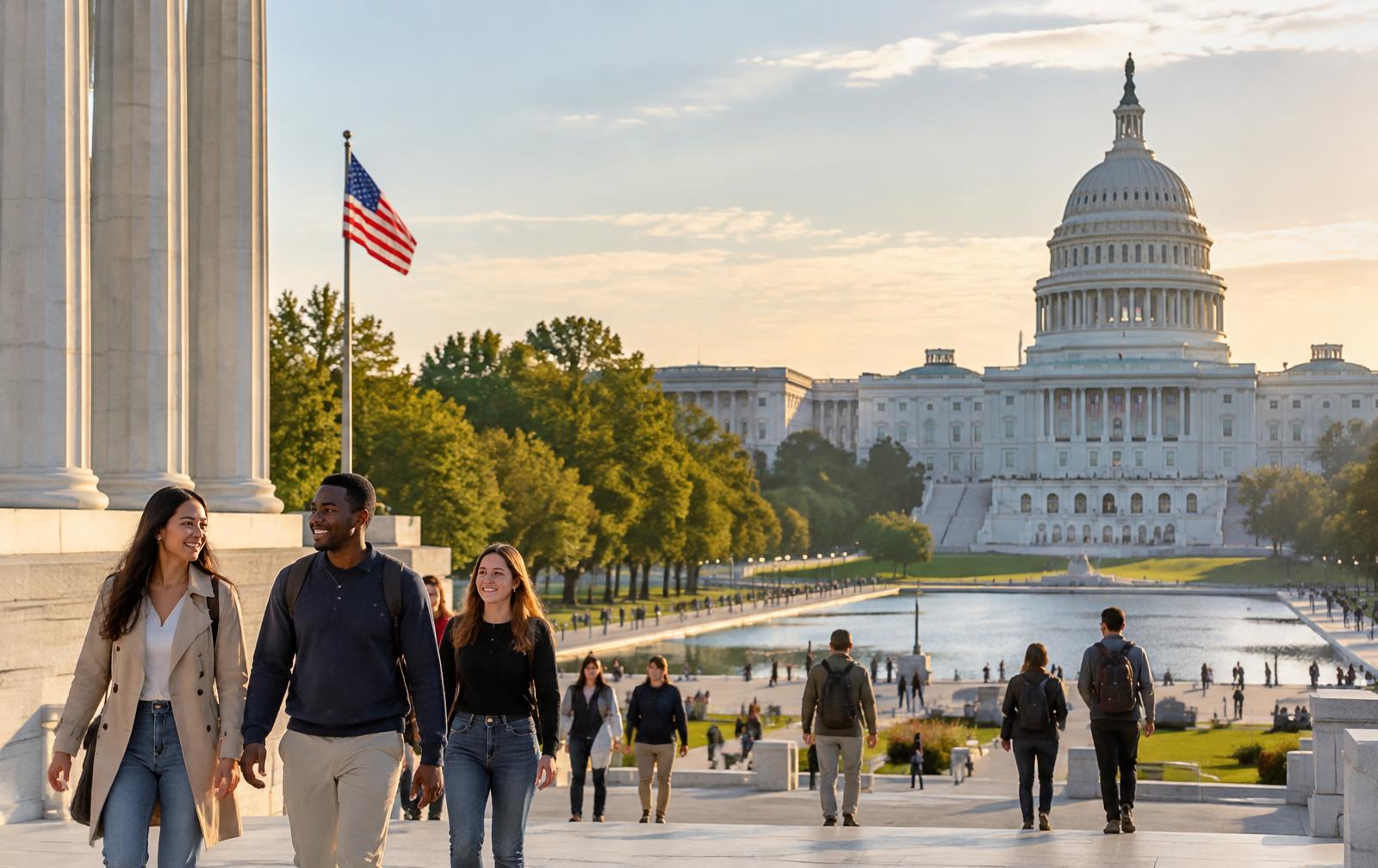 Visitors walking near the United States Capitol in Washington, D.C.